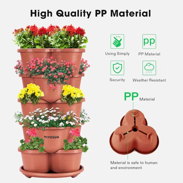 VIVOSUN 5 Tier Vertical Gardening Stackable Planter for Strawberries, Flowers, Herbs, Vegetables Brown