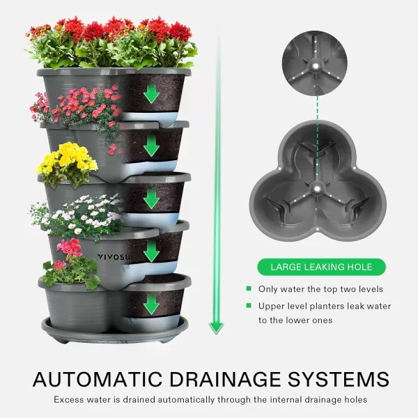 VIVOSUN 5 Tier Vertical Gardening Stackable Planter for Strawberries, Flowers, Herbs, Vegetables Brown