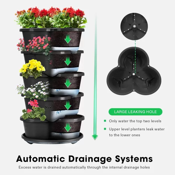 VIVOSUN 5 Tier Vertical Gardening Stackable Planter for Strawberries, Flowers, Herbs, Vegetables Brown