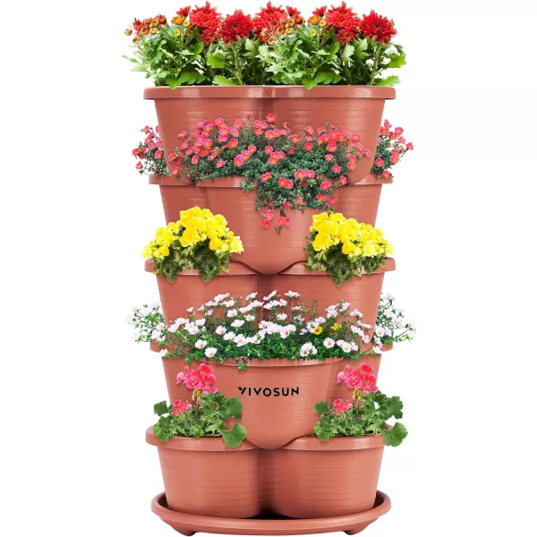 VIVOSUN 5 Tier Vertical Gardening Stackable Planter for Strawberries, Flowers, Herbs, Vegetables Brown