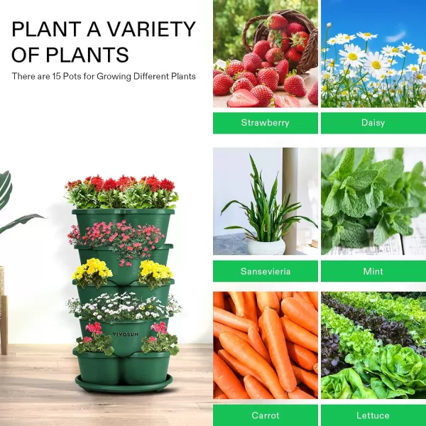 VIVOSUN 5 Tier Vertical Gardening Stackable Planter for Strawberries, Flowers, Herbs, Vegetables Brown