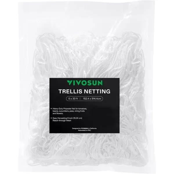 VIVOSUN 5 x 15 ft. Plant Trellis Netting, Heavy-Duty Polyester Grow Net, Garden Trellis Netting with Square Mesh for Climbing Plants, Vegetables, Fruits, and Flowers, 1-Pack