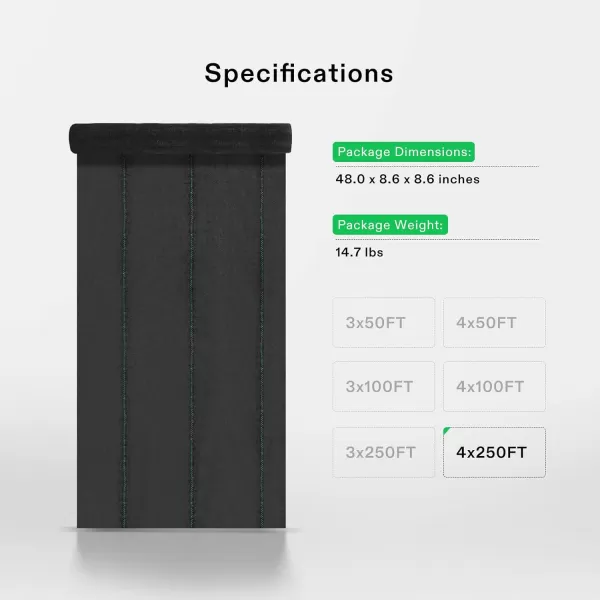VIVOSUN 5oz/sq.yd Barrier Landscape Fabric 3 x 100 Ft., Commercial Ground Cover Fabric Block, Gardening Fabric Mat, Black Heavy Duty Garden Cloth Felt for Flower Bed, Patio, Orchard, and Playground
