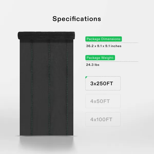 VIVOSUN 5oz/sq.yd Barrier Landscape Fabric 3 x 100 Ft., Commercial Ground Cover Fabric Block, Gardening Fabric Mat, Black Heavy Duty Garden Cloth Felt for Flower Bed, Patio, Orchard, and Playground