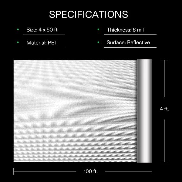 VIVOSUN 6 Mil Mylar Film Roll, 4 ft. x 50 ft. Diamond Film Foil Roll, Heavy-Duty Reflective Film for Grow Tent, Warm House, and Grow Room 