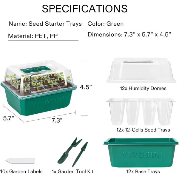 VIVOSUN 6-Pack Seed Starter Trays with 10"x20.75" Seedling Heat Mat, Self-Adjusting Dual Digital Display Temperature Controller, 72-Cell Seed Starter Kit with Humidity Dome, Reusable Propagation Trays