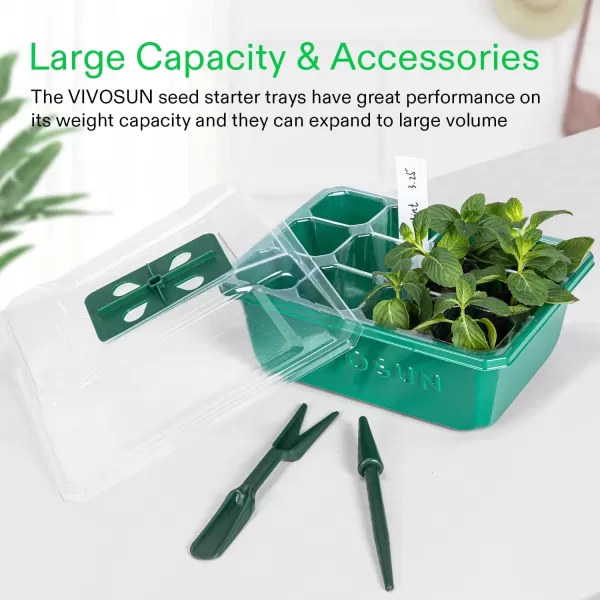 VIVOSUN 6-Pack Seed Starter Trays with 10"x20.75" Seedling Heat Mat, Self-Adjusting Dual Digital Display Temperature Controller, 72-Cell Seed Starter Kit with Humidity Dome, Reusable Propagation Trays