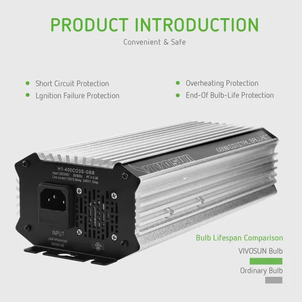 VIVOSUN 600 Watt Dimmable Electronic Digital Ballast with Enhanced Internal Cooled Fan, 25% Less Heat Generated and 15% Longer Service Life
