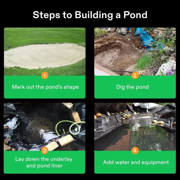 VIVOSUN 7 x 10 Feet Pond Liner, 14.5 Mil Durable LLDPE Pond Skins for Waterfall, Pond and Fish Ponds, Black