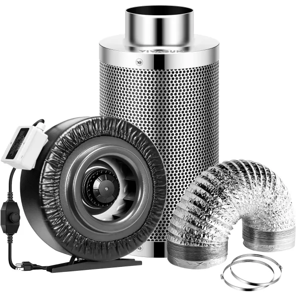 VIVOSUN 8 Inch 740 CFM Inline Fan with Speed Controller, 8 Inch Carbon Filter and 25 Feet of Ducting, Air Filtration Combo for Grow Tent Ventilation