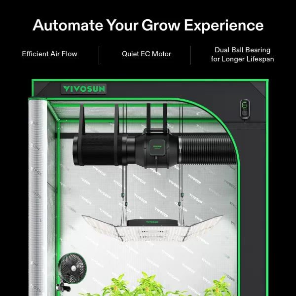 VIVOSUN AeroZesh S8 8-inch 830 CFM Inline Duct Fan with E12 Speed Controller, Entirely Programmable PWM-Controlled EC Fan for Grow Tent Ventilation