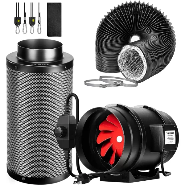 VIVOSUN Air Filtration Kit, 8” 720 CFM Inline Ventilation Fan with Speed Controller, 8” Black Carbon Filter and 25’ of Black Ducting for Grow Tent, Planting Room, Air Circulation