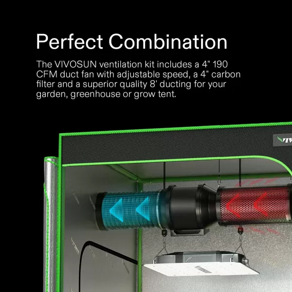 VIVOSUN Air Filtration Kit, 8” 720 CFM Inline Ventilation Fan with Speed Controller, 8” Black Carbon Filter and 25’ of Black Ducting for Grow Tent, Planting Room, Air Circulation