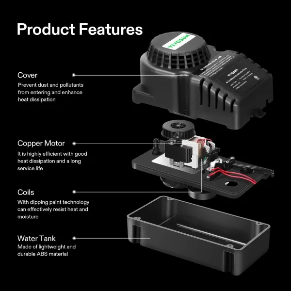 VIVOSUN Automatic Condensate Removal Pump, 115 Volts/60Hz, 80GPH, 1/30 HP with Safety Switch and Tubing for Air Conditioners, Dehumidifiers, Ice Machines, Furnaces, Black