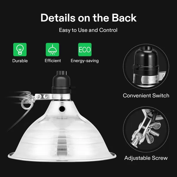 VIVOSUN Clamp Lamp Light with Detachable 8.5 Inch Aluminum Reflector up to 150 Watt E26 Socket , 6 Feet Cord, UL Listed, Pack of 2)