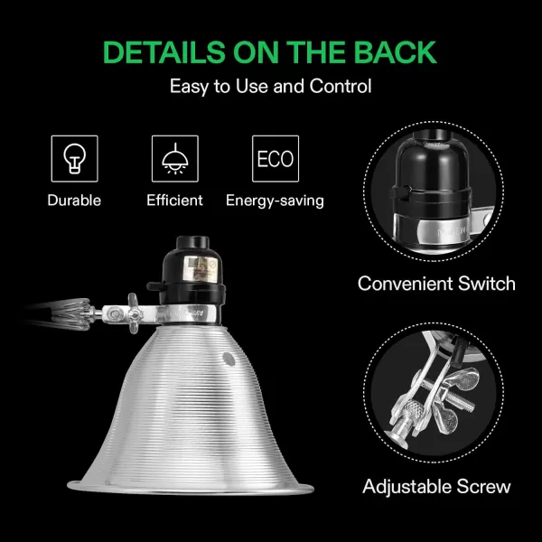 VIVOSUN Clamp Lamp Light with Detachable 8.5 Inch Aluminum Reflector up to 150 Watt E26 Socket , 6 Feet Cord, UL Listed, Pack of 2)