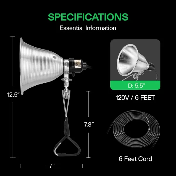 VIVOSUN Clamp Lamp Light with Detachable 8.5 Inch Aluminum Reflector up to 150 Watt E26 Socket , 6 Feet Cord, UL Listed, Pack of 2)