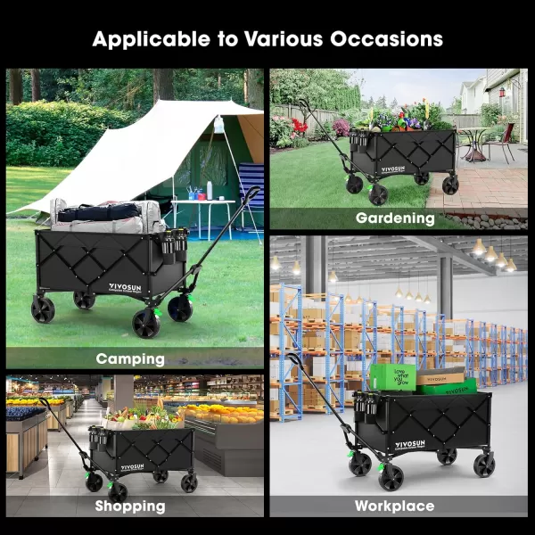 VIVOSUN Collapsible Folding Wagon, Outdoor Utility with Silent Universal Wheels, Cup Holders &amp; Side Pockets, Adjustable Handle, for Camping, Garden, Sports, Picnic, Shopping, Gray