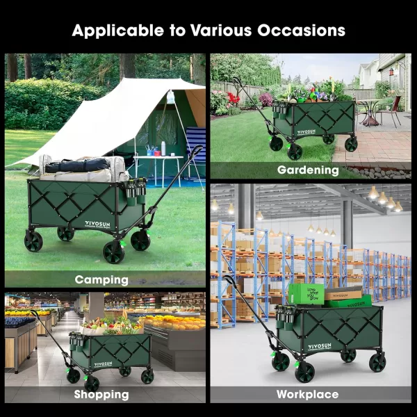 VIVOSUN Collapsible Folding Wagon, Outdoor Utility with Silent Universal Wheels, Cup Holders &amp; Side Pockets, Adjustable Handle, for Camping, Garden, Sports, Picnic, Shopping, Gray