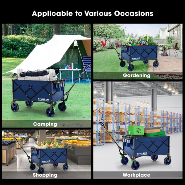VIVOSUN Collapsible Folding Wagon, Outdoor Utility with Silent Universal Wheels, Cup Holders &amp; Side Pockets, Adjustable Handle, for Camping, Garden, Sports, Picnic, Shopping, Gray