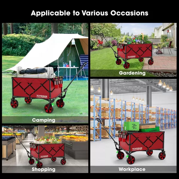 VIVOSUN Collapsible Folding Wagon, Outdoor Utility with Silent Universal Wheels, Cup Holders &amp; Side Pockets, Adjustable Handle, for Camping, Garden, Sports, Picnic, Shopping, Gray