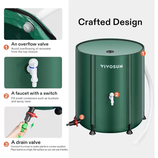 VIVOSUN Collapsible Rain Barrel, 53 Gallon with 1000D Oxford Cloth, Portable Rain Collection System, Water Barrel Collector w/Filter Spigot, Green