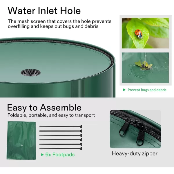 VIVOSUN Collapsible Rain Barrel, 53 Gallon with 1000D Oxford Cloth, Portable Rain Collection System, Water Barrel Collector w/Filter Spigot, Green