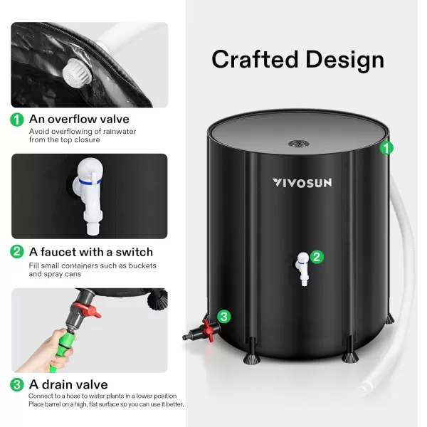 VIVOSUN Collapsible Rain Barrel, 53 Gallon with 1000D Oxford Cloth, Portable Rain Collection System, Water Barrel Collector w/Filter Spigot, Green