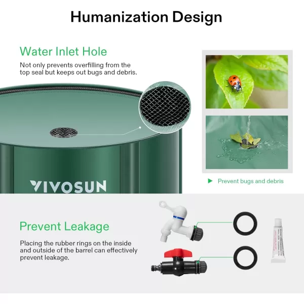VIVOSUN Collapsible Rain Barrel, 53 Gallon with 1000D Oxford Cloth, Portable Rain Collection System, Water Barrel Collector w/Filter Spigot, Green