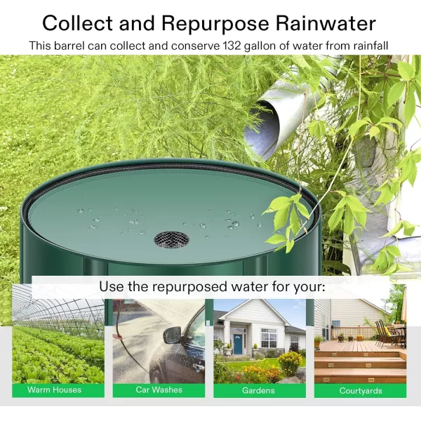 VIVOSUN Collapsible Rain Barrel, 53 Gallon with 1000D Oxford Cloth, Portable Rain Collection System, Water Barrel Collector w/Filter Spigot, Green