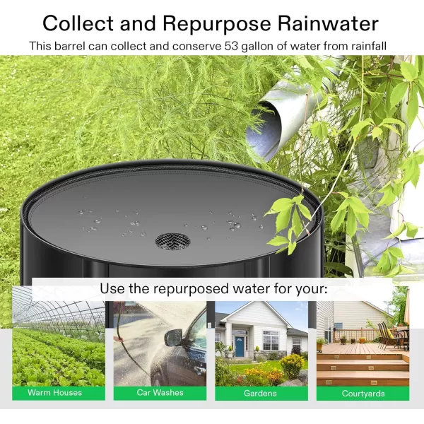 VIVOSUN Collapsible Rain Barrel, 53 Gallon with 1000D Oxford Cloth, Portable Rain Collection System, Water Barrel Collector w/Filter Spigot, Green