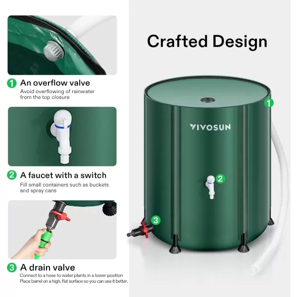 VIVOSUN Collapsible Rain Barrel, 53 Gallon with 1000D Oxford Cloth, Portable Rain Collection System, Water Barrel Collector w/Filter Spigot, Green