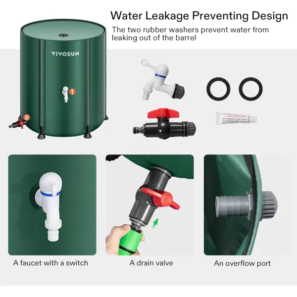 VIVOSUN Collapsible Rain Barrel, 53 Gallon with 1000D Oxford Cloth, Portable Rain Collection System, Water Barrel Collector w/Filter Spigot, Green