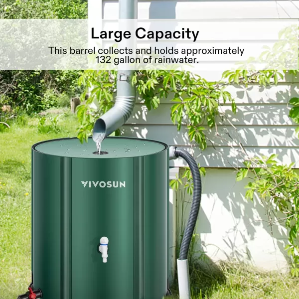 VIVOSUN Collapsible Rain Barrel, 53 Gallon with 1000D Oxford Cloth, Portable Rain Collection System, Water Barrel Collector w/Filter Spigot, Green