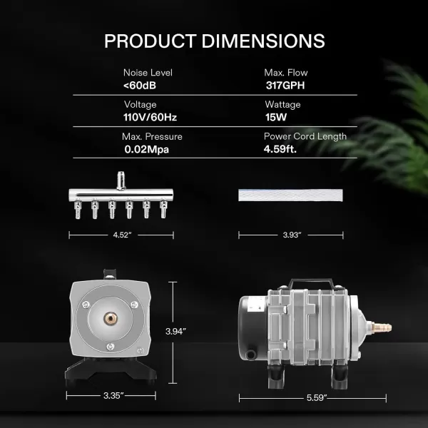 VIVOSUN Commercial Air Pump 1110 GPH 8 Outlet 40W 70L/min for Aquarium and Hydroponic Systems