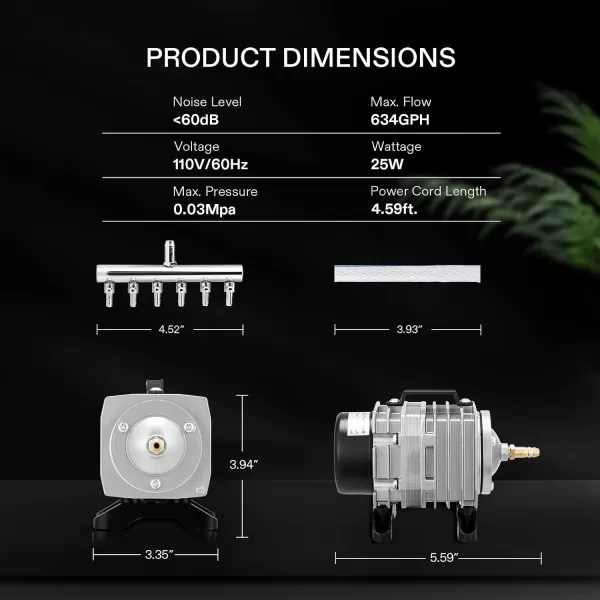VIVOSUN Commercial Air Pump 1110 GPH 8 Outlet 40W 70L/min for Aquarium and Hydroponic Systems