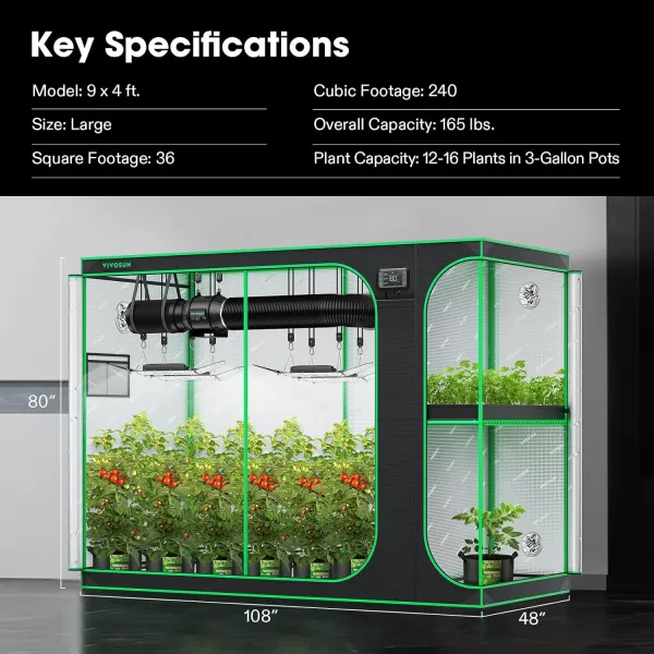 VIVOSUN D548 2-in-1 5x4 Grow Tent, 60"x48"x80" High Reflective Mylar with Multi-Chamber and Floor Tray for Hydroponic Indoor Plant