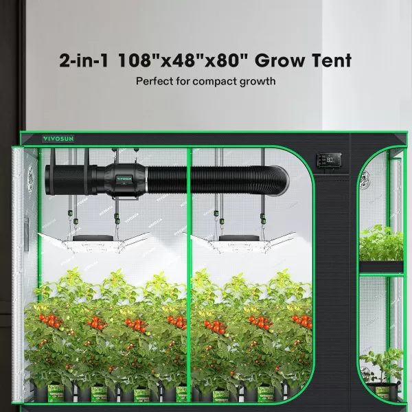 VIVOSUN D548 2-in-1 5x4 Grow Tent, 60"x48"x80" High Reflective Mylar with Multi-Chamber and Floor Tray for Hydroponic Indoor Plant