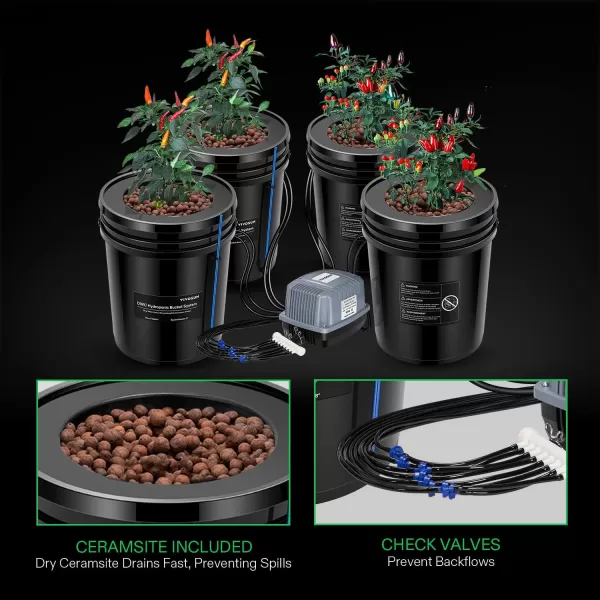 VIVOSUN DWC Hydroponics Grow System with Top Drip Kit, 5-Gallon Deep Water Culture, Recirculating Drip Garden System with Multi-Purpose Air Hose, Air Pump, and Air Stone 