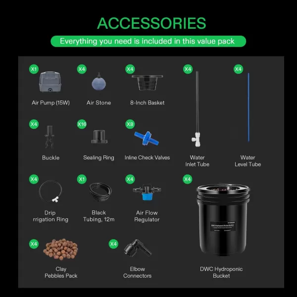 VIVOSUN DWC Hydroponics Grow System with Top Drip Kit, 5-Gallon Deep Water Culture, Recirculating Drip Garden System with Multi-Purpose Air Hose, Air Pump, and Air Stone 