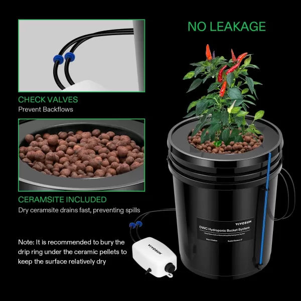 VIVOSUN DWC Hydroponics Grow System with Top Drip Kit, 5-Gallon Deep Water Culture, Recirculating Drip Garden System with Multi-Purpose Air Hose, Air Pump, and Air Stone 