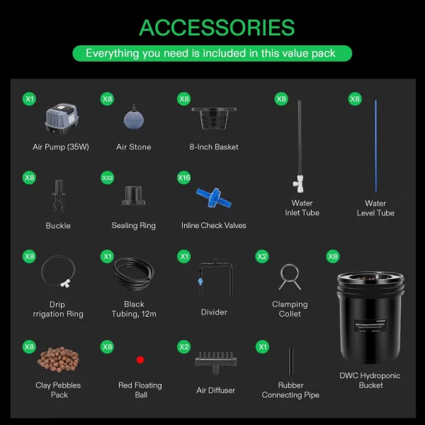 VIVOSUN DWC Hydroponics Grow System with Top Drip Kit, 5-Gallon Deep Water Culture, Recirculating Drip Garden System with Multi-Purpose Air Hose, Air Pump, and Air Stone 