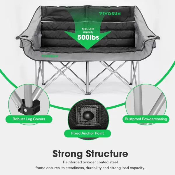 VIVOSUN Double Camping Chair, Fully Padded Folding Loveseat, Oversized Duo Chair with Cup &amp; Wine Glass Holders, Pocket, Armrests &amp; Carry Bag, Supports up to 500lbs