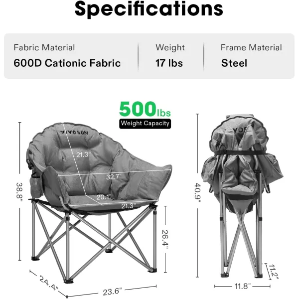 VIVOSUN Double Camping Chair, Fully Padded Folding Loveseat, Oversized Duo Chair with Cup &amp; Wine Glass Holders, Pocket, Armrests &amp; Carry Bag, Supports up to 500lbs
