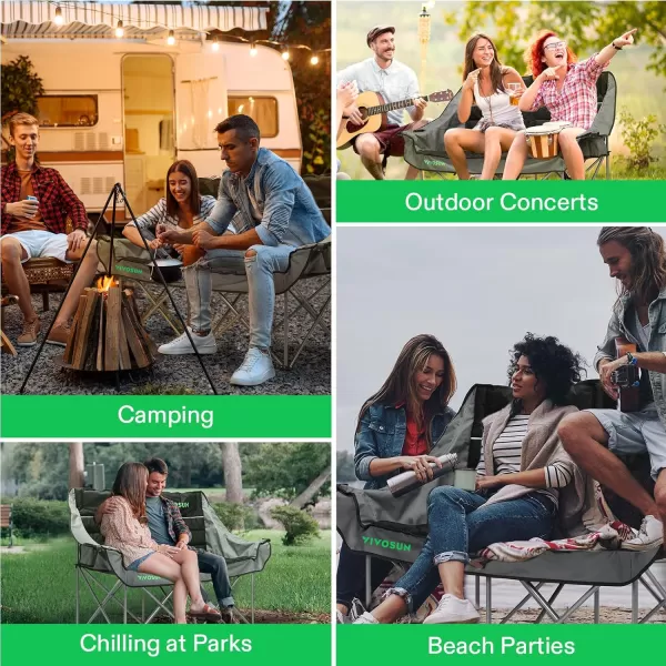 VIVOSUN Double Camping Chair, Fully Padded Folding Loveseat, Oversized Duo Chair with Cup &amp; Wine Glass Holders, Pocket, Armrests &amp; Carry Bag, Supports up to 500lbs