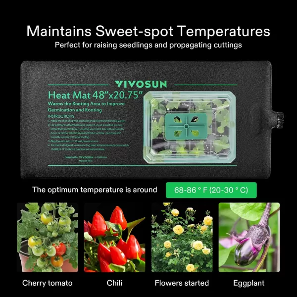 VIVOSUN Durable Waterproof Seedling Heat Mat 48" x 20.75" UL &amp; MET-Certified Warm Hydroponic Heating Pad for Germination, Indoor Gardening, Greenhouse
