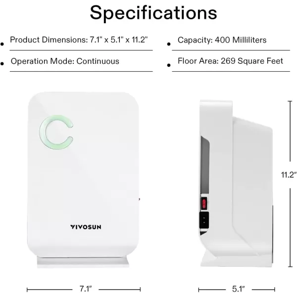 VIVOSUN Electric Mini Dehumidifier, Ultra-Quiet Auto Defrost Dehumidifier with Timer, 2200ML Water Tank and Drain Hose for Basement or Smaller Room
