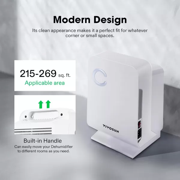 VIVOSUN Electric Mini Dehumidifier, Ultra-Quiet Auto Defrost Dehumidifier with Timer, 2200ML Water Tank and Drain Hose for Basement or Smaller Room
