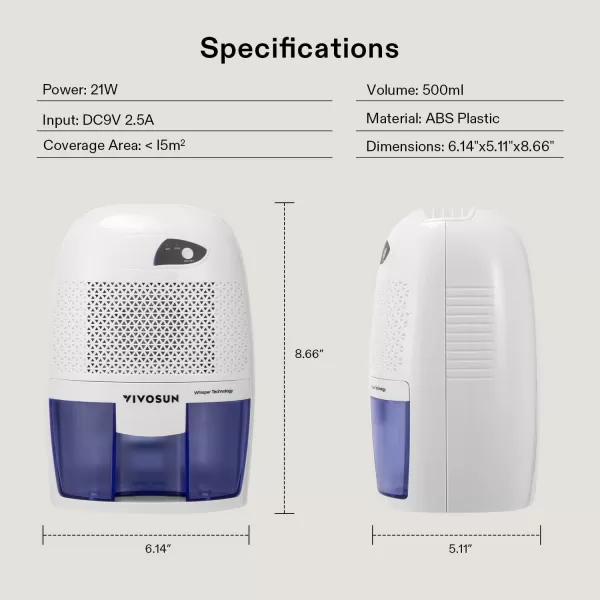 VIVOSUN Electric Mini Dehumidifier, Ultra-Quiet Auto Defrost Dehumidifier with Timer, 2200ML Water Tank and Drain Hose for Basement or Smaller Room