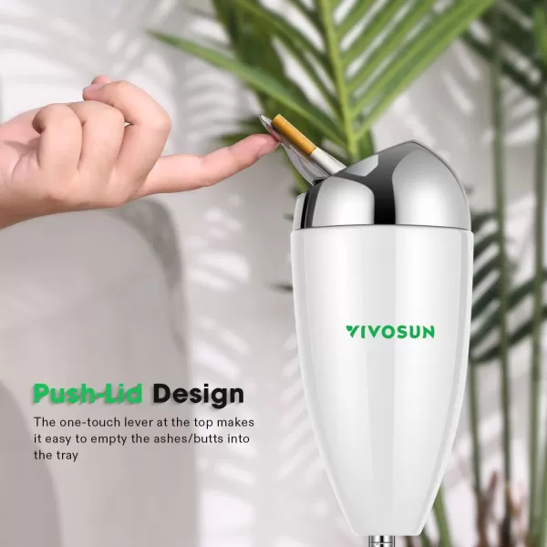 VIVOSUN Floor Standing Ash Tray, Outdoor Ashtray with Stainless Steel Lid, Adjustable Height from 21.5" to 35" for Home, Patio, Chrome